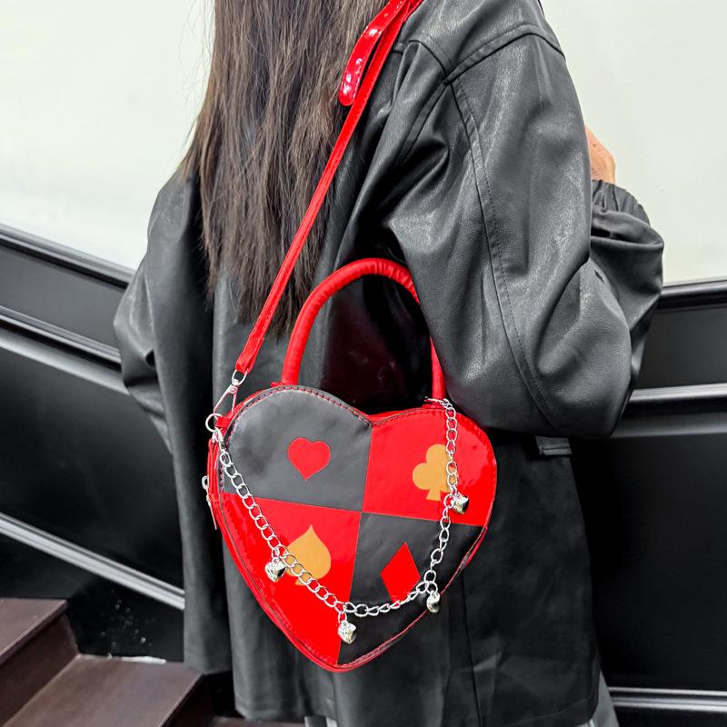 Y2k Contrast Color Heart Shape Shoulder Bags for Women Cool Hot Girls Chain PU Leather Crossbody Bag Portable Ladies Handbags