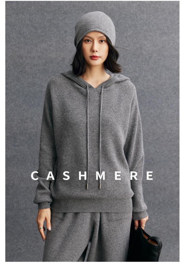 Women's Thick Wool Cashmere Knit Hoodie, Autumn/Winter Loose Sweater Coat.
