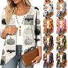 Women's Lightweight Loose Fit Three-Quarter Sleeve Cardigan with Halloween Print for Casual Wear