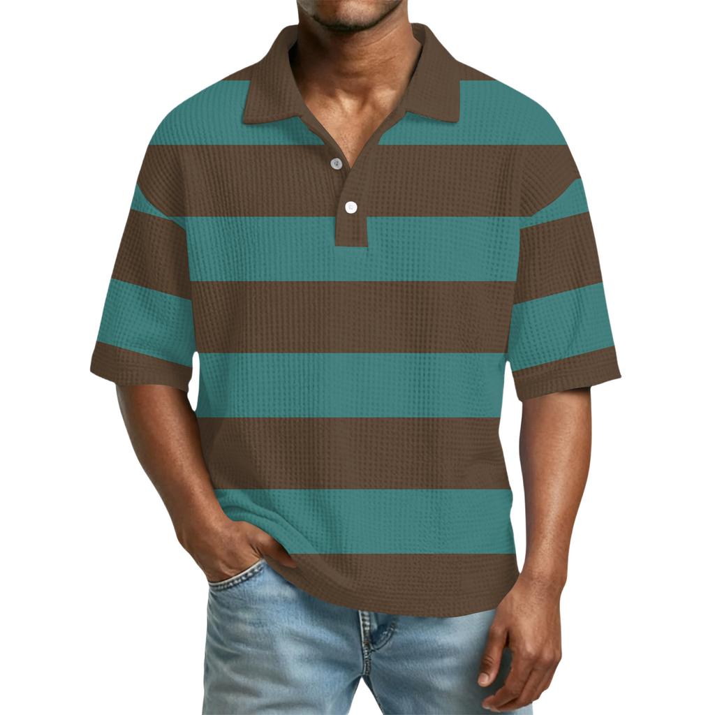 Ανδρικό Casual Μπλουζάκι με Κολάρο Color-Block και Κοντό Μανίκι