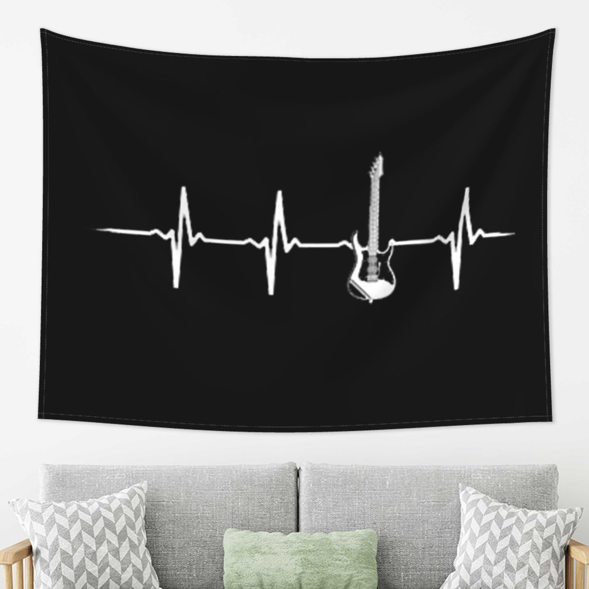 Electric Guitar Heartbeat Tapestry Wall Hanging Aesthetic Home Decoration Tapestries for Dorm Room 74x94cm(29x37in)