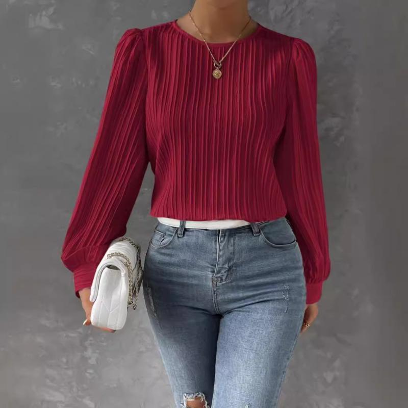 New Spring Round Neck Long Sleeve Loose Blouse Women Solid Color Office Shirt Ladies Casual Simple Tops Female Solid Color  Fashion Elegant Clothing