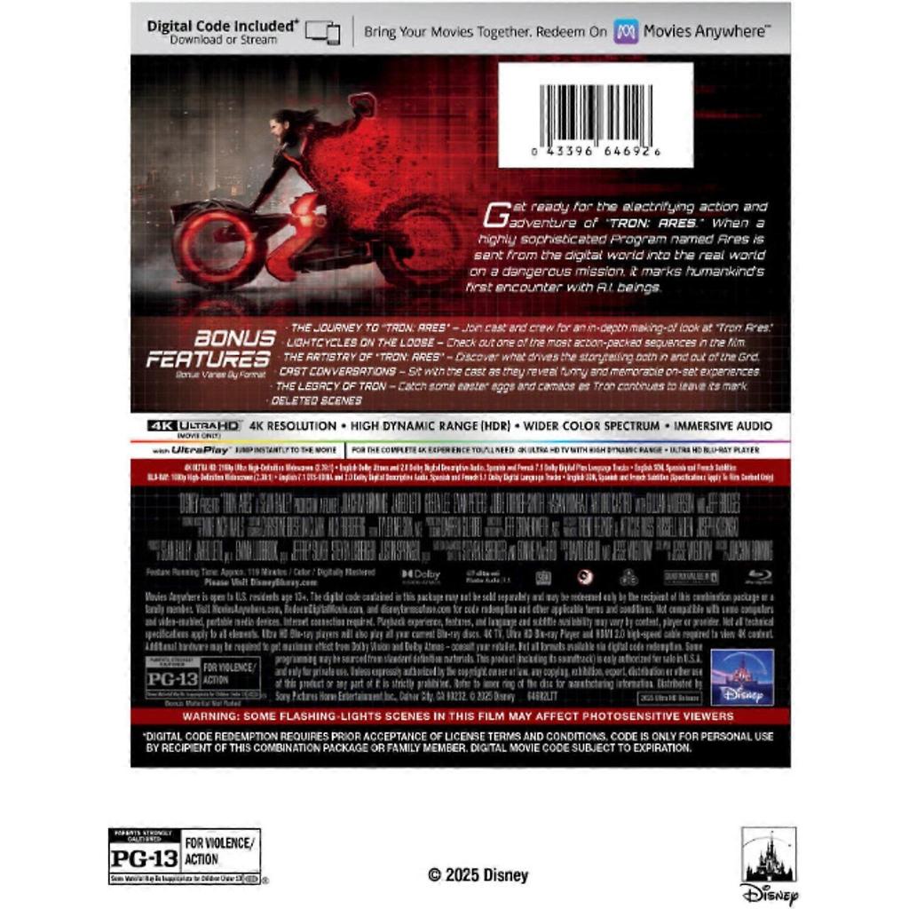 Tron: Ares  [ULTRA HD BLU-RAY REGION: A USA] With Blu-Ray, 4K Mastering, Digital Copy, Subtitled USA import