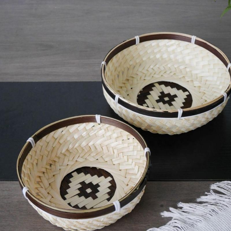 Bamboos Basket Box Natural Woven Storage Basket Bin Weaving Decorative Basket Box Farmhouse Picnics Table Storage Basket