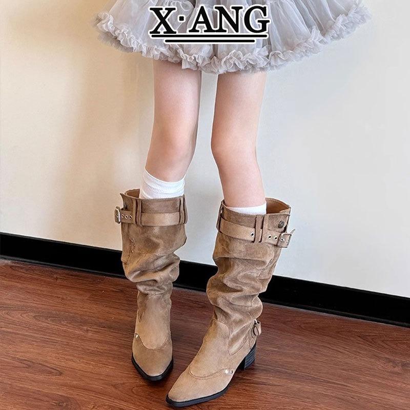 

But knee big tube wrinkled babes pile boots women pointed toe thick heel knight boots high boots single boots long boots 41