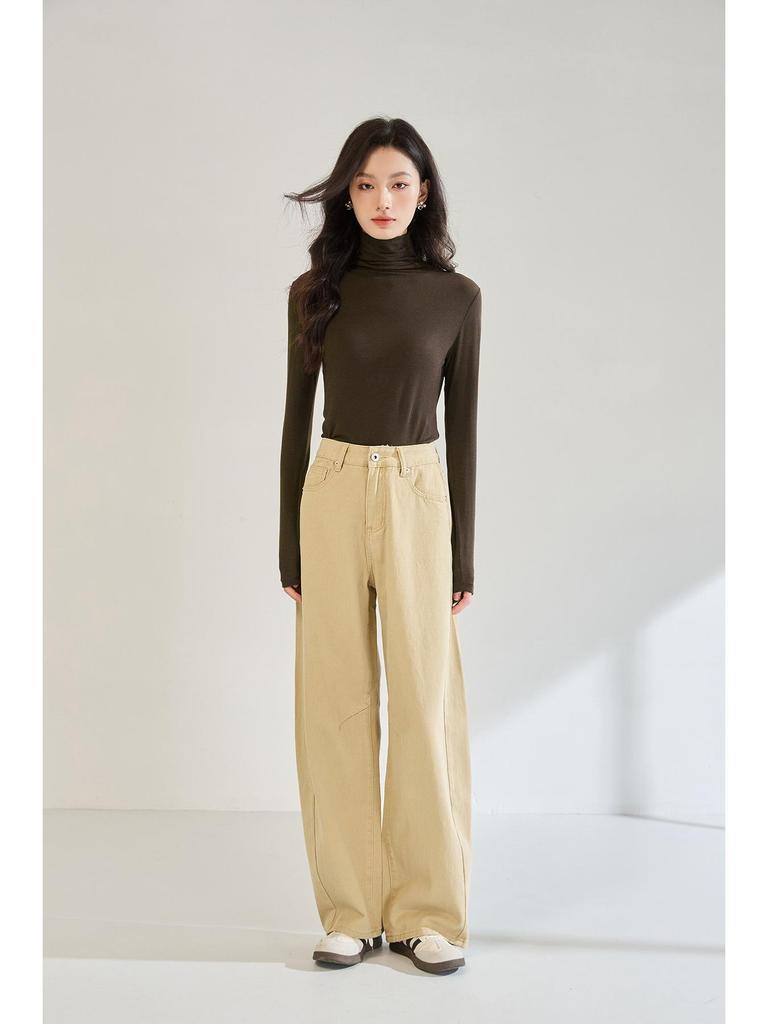 Women's Lightweight Silky High Neck Wool Blend Long Sleeve T-Shirt - Autumn Collection