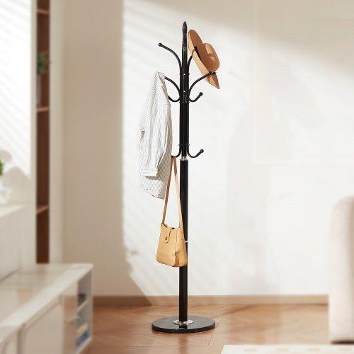 VEVOR Coat Rack Freestanding, Coats Tree Stand with Stable Marble Base & 6 Hooks, Free Standing Hall Coat Rack for Entryway, Bedroom, Office