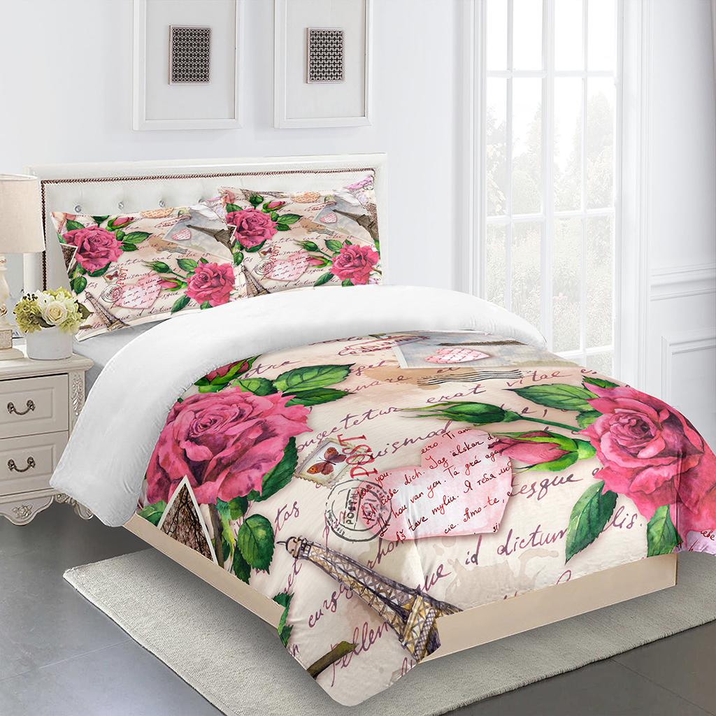 Red Wedding Rose Series Love Flower King Queen Twin Full Bedding Sets Single Double Bed Duvet Cover Set And 2 Pcs Pillow Cover