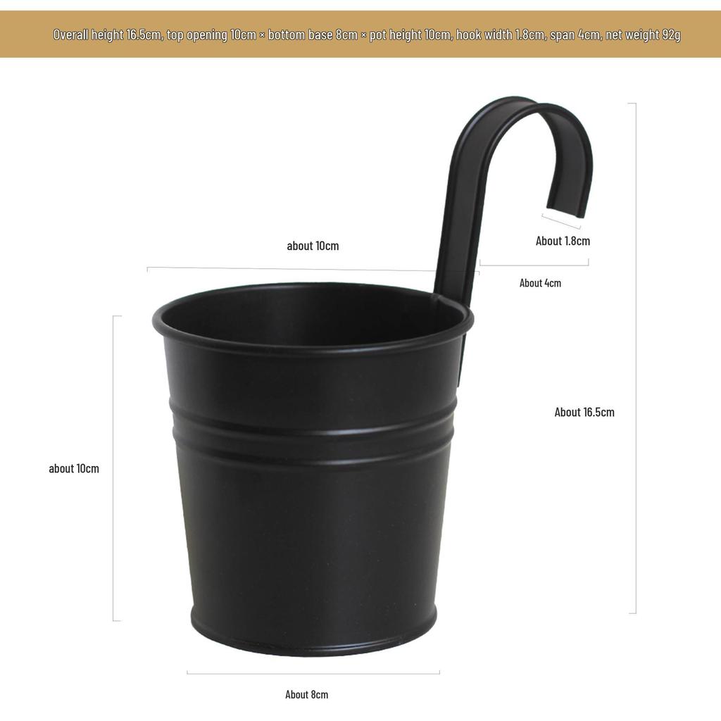 Ins Simple Black Distressed Tin Flower Bucket with Detachable Hook - Decorative Flower Pot Holder