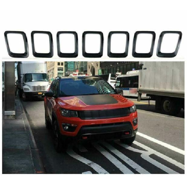 7pcs Front Grille Grill Erts Cover Trims Kit for Jeep Compass 2017- Black