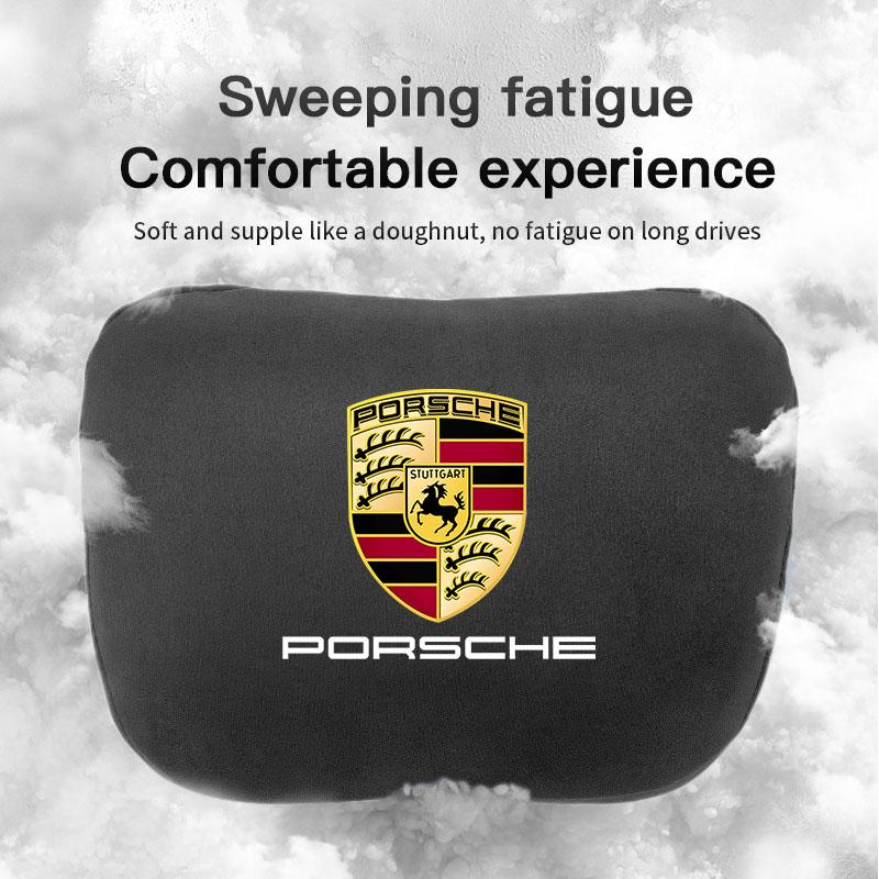 Car Suede Seat Headrest Neck Pillow Soft Cushion Lumbar Support For Porsche Cayenne Panamera Macan 911 718 Taycan Boxster Cayman