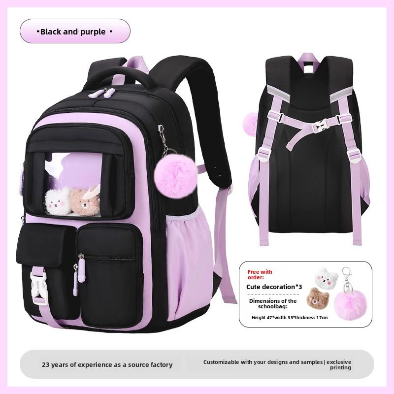 New Pink Princess Primary School Student Backpack, Children's Backpack, Lightweight and Large Capacity Middle School Student Backpack for Girls