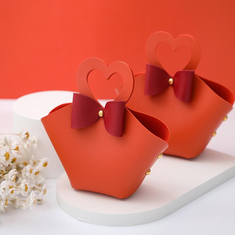 10/20PCS Leather Gift Bags Bow Ribbon Packaging Bag Wedding Favour Distributions Bags Christmas Candy Packaging Box Mini Handbag