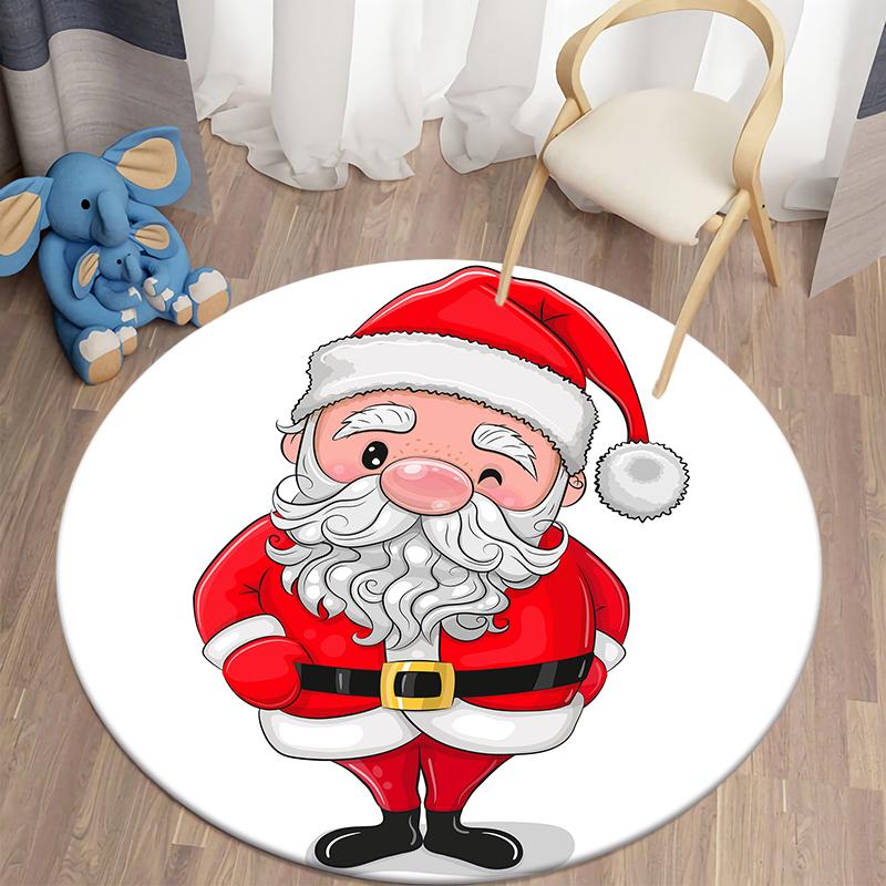 Christmas Kawaii Printed Round Carpet Children's Living Room Mat Floor Mat Yoga Mat Bedroom Chair Non Slip Mat New Year Gift