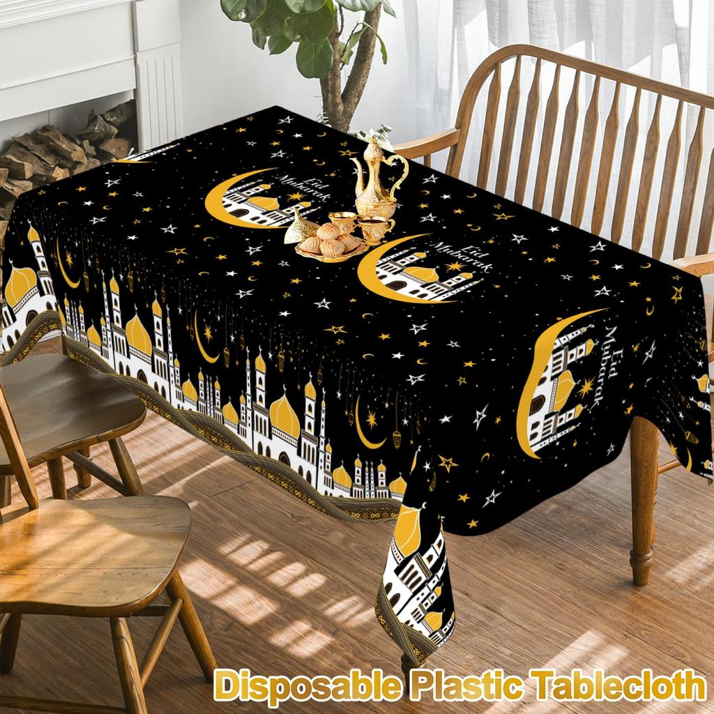 Eid Mubarak Tablecloth Plastic Castle Table Cover for Home 2026 Islamic Muslim Party Decor Ramadan Decorations Eid Al Adha Gifts