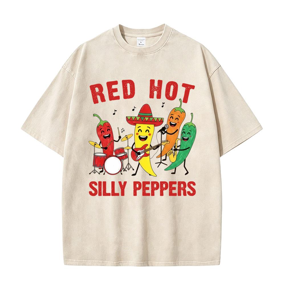 Washed Vintage Red Hot Silly Peppers Funny Meme Graphic T Shirts Men Retro Gothic Metal Rock Tshirt Mens Casual Humor Tshirts