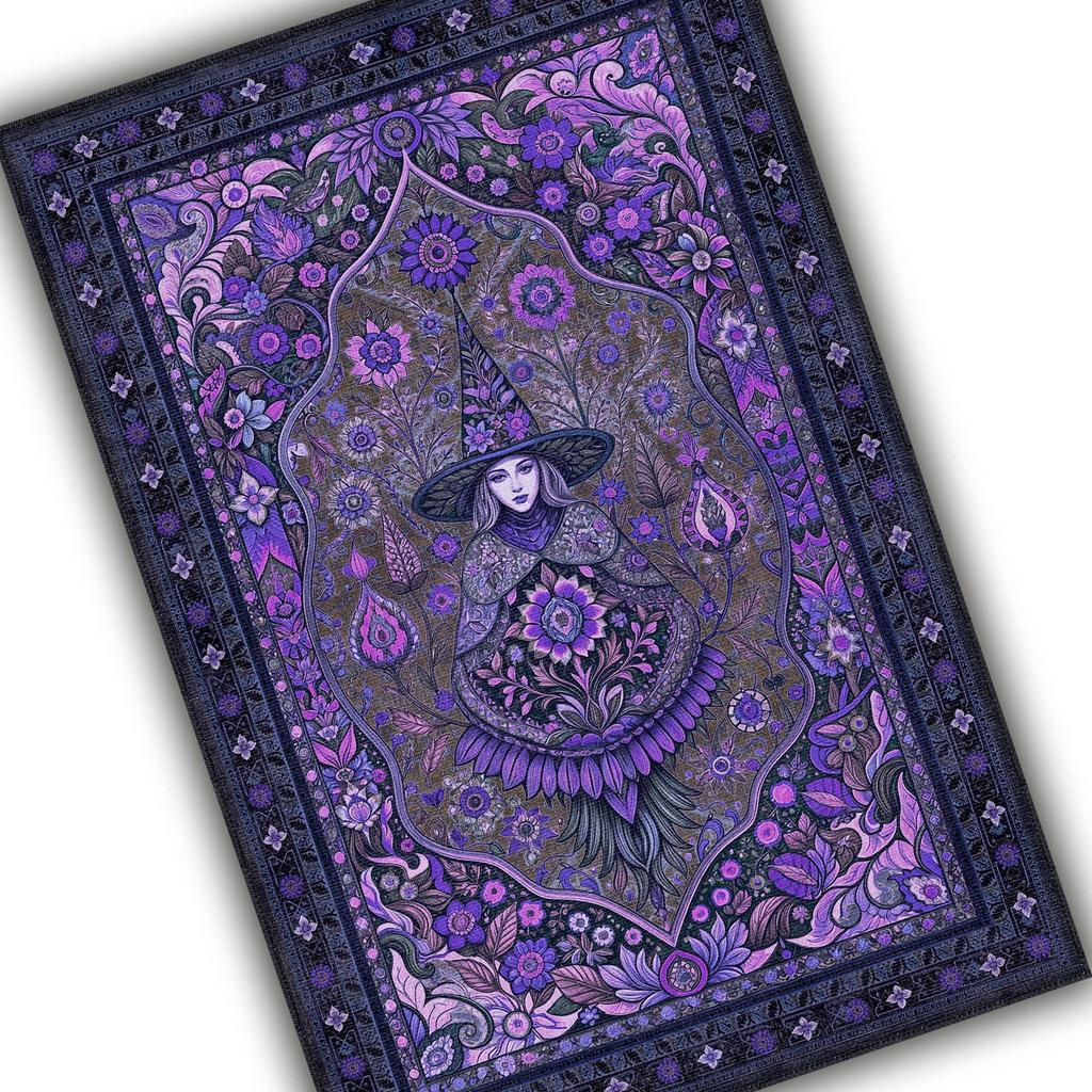 Dywan Wiedźmi Dom Wiedźmi Wystrój Sypialnia Fioletowy Gotycki Dywan Mistyczny Dywan Fairycore Wystrój Wiedźmi Prezent Kwiatowy Dywan Sypialnia Antypoślizgowy
