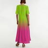 Women's Fashionable And Casual Long Beach Skirt Round Neck Short Sleeved Loose Retro Print Dress