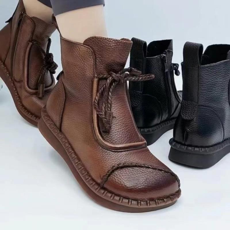 Short boots women's winter women's two cotton flat-bottomed non-slip women's shoes soft leather mother shoes velvet boots