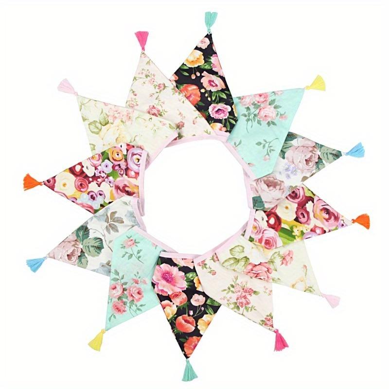 3.2M Vintage Floral Fabric Bunting 12 Pennant Flags Wedding Party Decor Banner Birthday Party