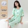 Summer Pajamas Set with Chest Pad for Women Plus Size 4XL 5XL Flower Print Short Sleeve Tops and Capri Pants Sleepwear Female Casual Pyjamas  Homewear