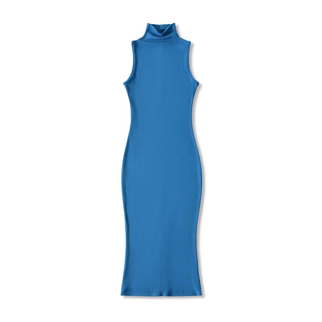 American Spicy Girl High Neck Sleeveless Bodycon Midi Dress