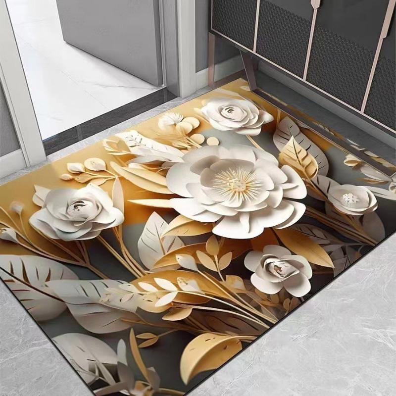 European Luxury Floral Print Doormat Extra Thick Non-Slip Entrance Rug for Home Decor Living Room Doorway Indoor and Outdoor Use