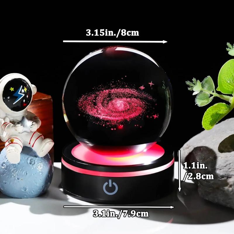 3D Galaxie Křišťálová koule s LED světelnou základnou Skleněná planeta Koule Model galaxie Figurka Noční světlo Astronomická dekorace Dárky