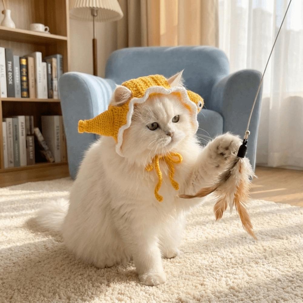 Adjustable Strap Cat Knitted Hat Breathable Winter Dog Cap Funny Pet Cosplay Headwear Cosplay