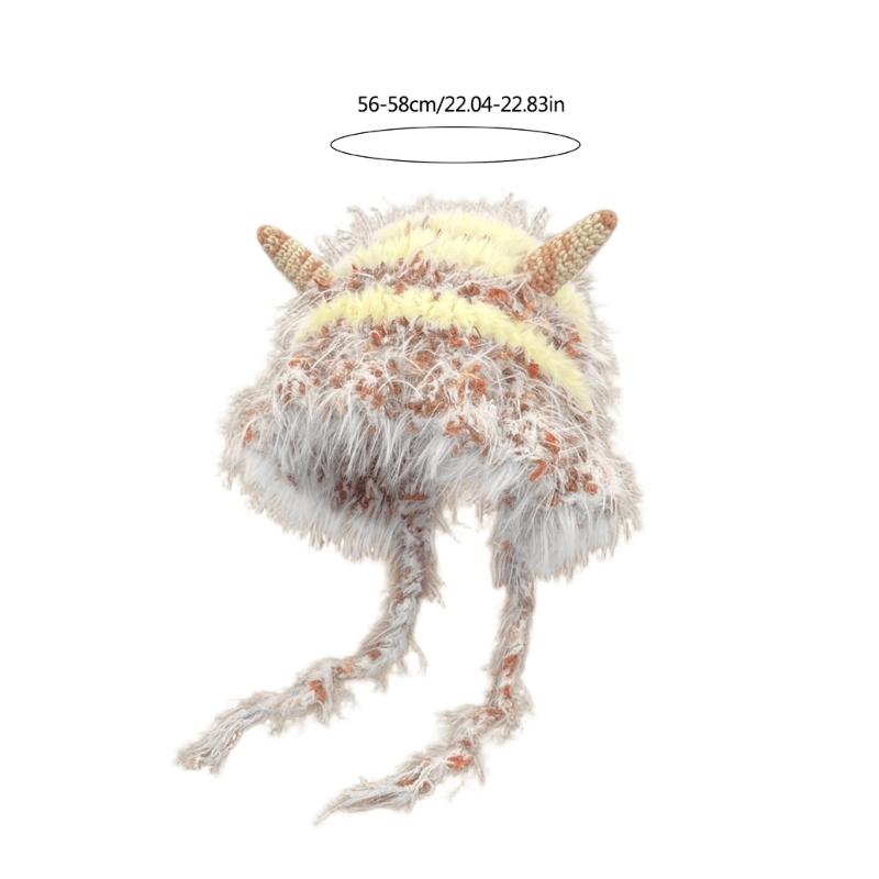 Lovely Horned Knitted Hat Soft Plush Monsters Hat Cold Weather Comfortable Hat for Winter Warmth and Ear Protecting