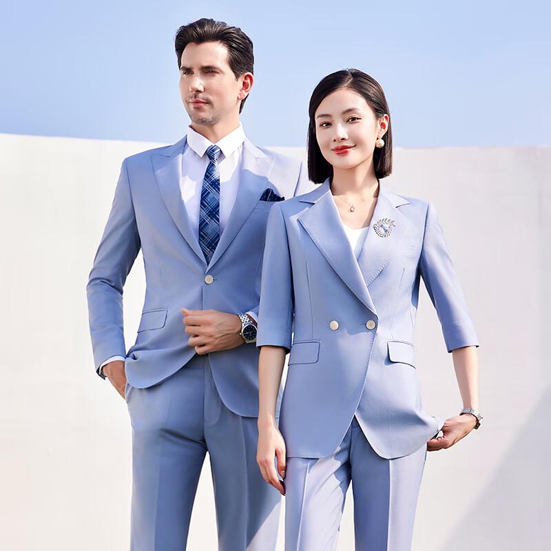 TLUOMAN Unisex Lightweight 3/4 Sleeve Business Blazer Suit Set