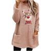 Women's Christmas Elk Print Long Sleeve Pocket Hoodie - Casual Loose Fit for Autumn/Winter