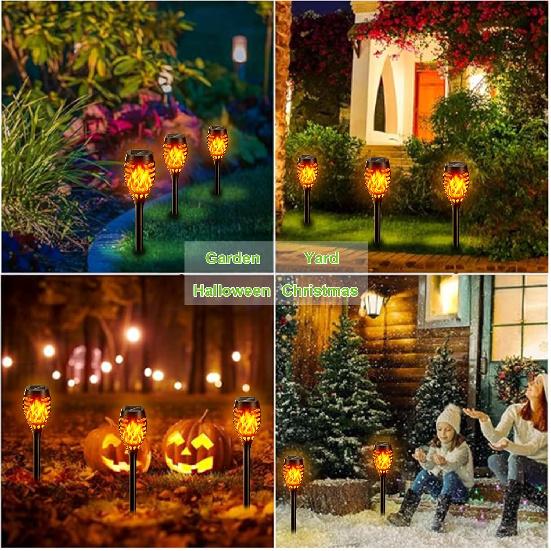 Solar Lights Outdoor: 10 Pack Solar Torch Lights Outdoor Flickering Flame for Halloween Decorations Outdoor - Waterproof Solar Garden Lights -