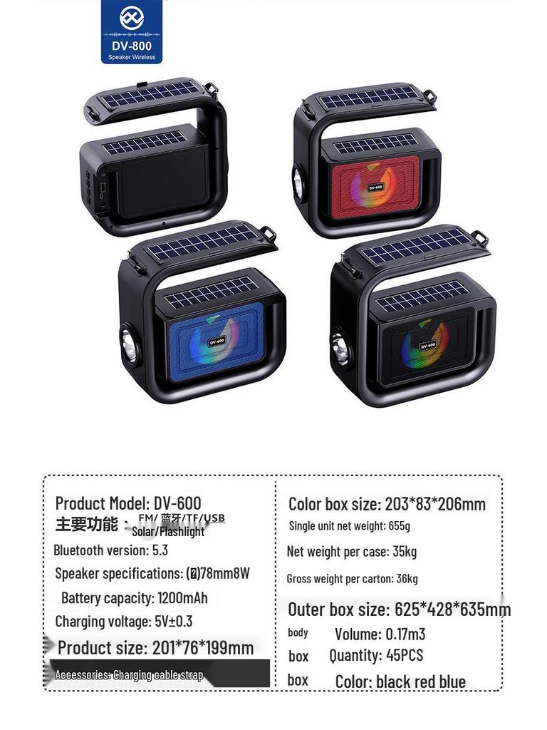 Solar-Powered Bluetooth Speaker with Bass, Flashlight, and Phone Holder for Outdoor Use