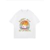 White T-Shirt With Burnt Out But Optimistic Cartoon Marshmallow Print For Casual Wear