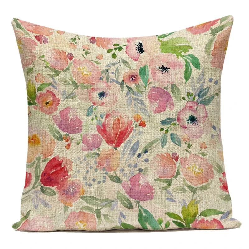 Flower Pattern Decorative Sofa Seat Cushion Cover Fresh Floral Print Pillowcase Home Decor Square Custom Throw Pillows Cover