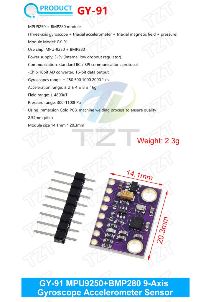 MPU-9250 MPU9250 BMP280 SPI IIC/I2C For Arduino 3-5V