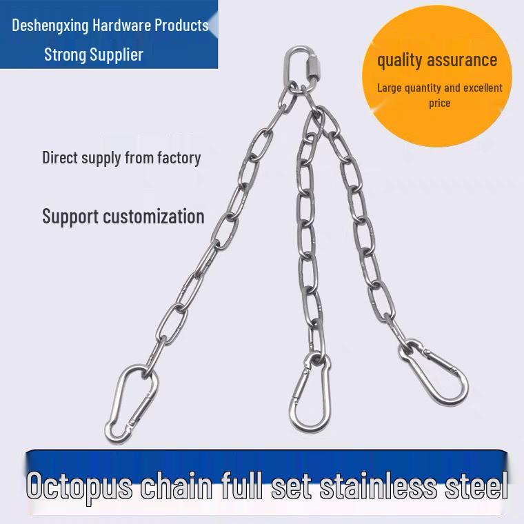 Stainless Steel Octopus Pendant with Chain, Lifting Hook, and Dog Leash Clip 2.0mm Stainless Steel Chain ~30cm