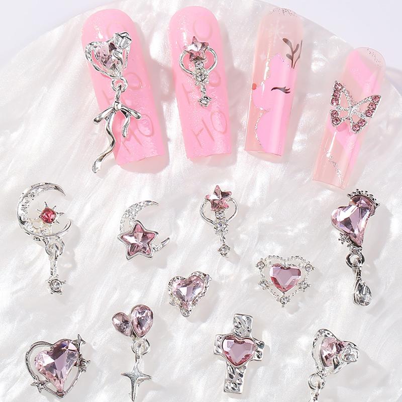 WTEMPO 24PCS Mixed Colorful Nail Charms Elegant Mini Nail Art Decorations Kit Arious Pattern Designs DIY Crafts Making Supplies Like Phone Cases Bags