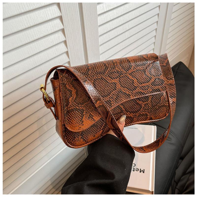 

Нишевая текстура змеиный узор сумка на одно плечо подмышку женская новая ретро универсальная портативная сумка-мессенджер маленькая квадратная сумка коричневый