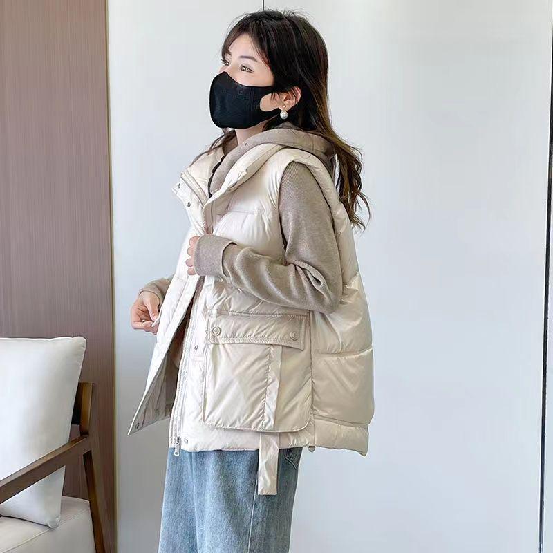 

Women s New Loose-Fit Fashion Down Vest for Autumn/Winter L (90-105 kg) грязно-белый