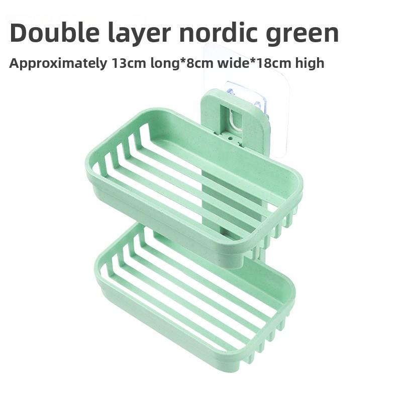 

Мыльница без пробивки, Настенная мыльница для слива в ванной, Стеллаж для хранения в ванной, Присоска, Двухъярусная мыльница зелёный