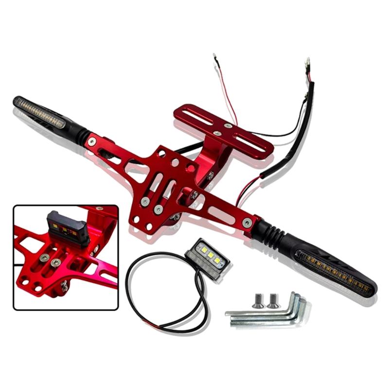 Easy To Install Motorcycle Adjustable Plate Holder Bracket with Integrated Lighting Turn Indicators and License Light