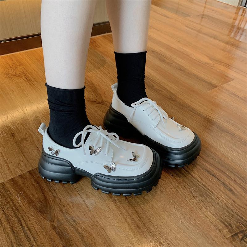 2025 spring and autumn new square head retro Mary Jane shoes butterfly big head small leather shoes platform muffin single shoes women