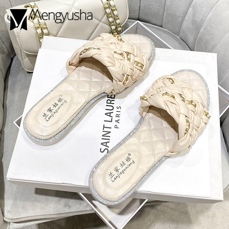 Модные блестящие тапочки на плоской подошве с кристаллами — фото 4