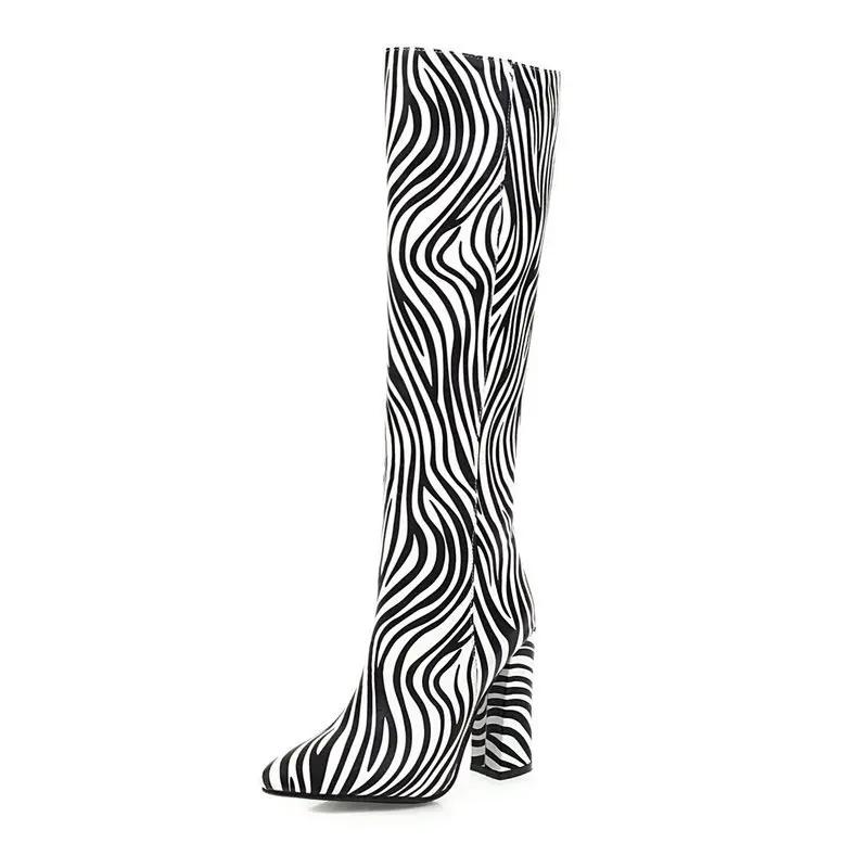 Animal Print Long Tube Riding Boots Women's Autumn and Winter New Knee-high Tube Thick High Heel Elastic Stovepipe Boots