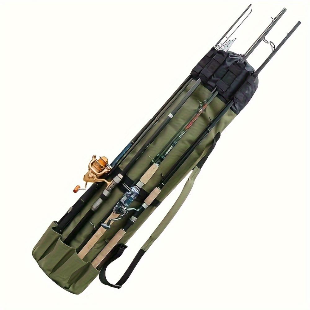Green fishing rod bag, durable folding fishing gear handbag, multi-functional large-capacity high-quality fishing rod box.