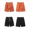 Men's Grey Green Pleated Casual Shorts, Summer Loose Fit Drawstring Shorts with Label Detail