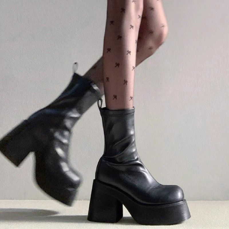 Black Coarse Heel American Spice Girl Small Martin Boots Women's Fall 2025 New Niche High Heel Short Boots