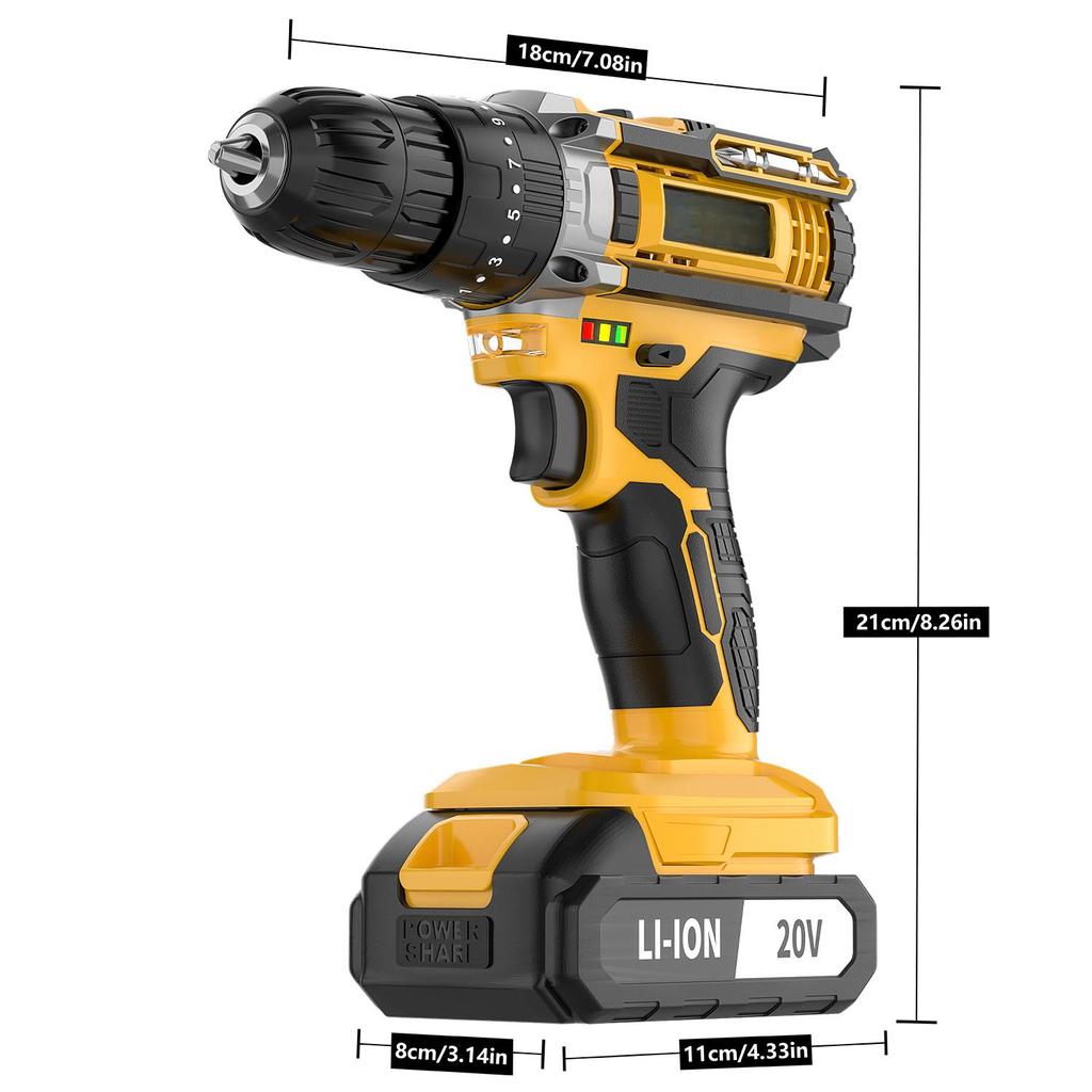 20V Keyless Chuck Electric Screwdriver Set Cordless Impact Drill Variable Speed Max Drilling 30mm Battery